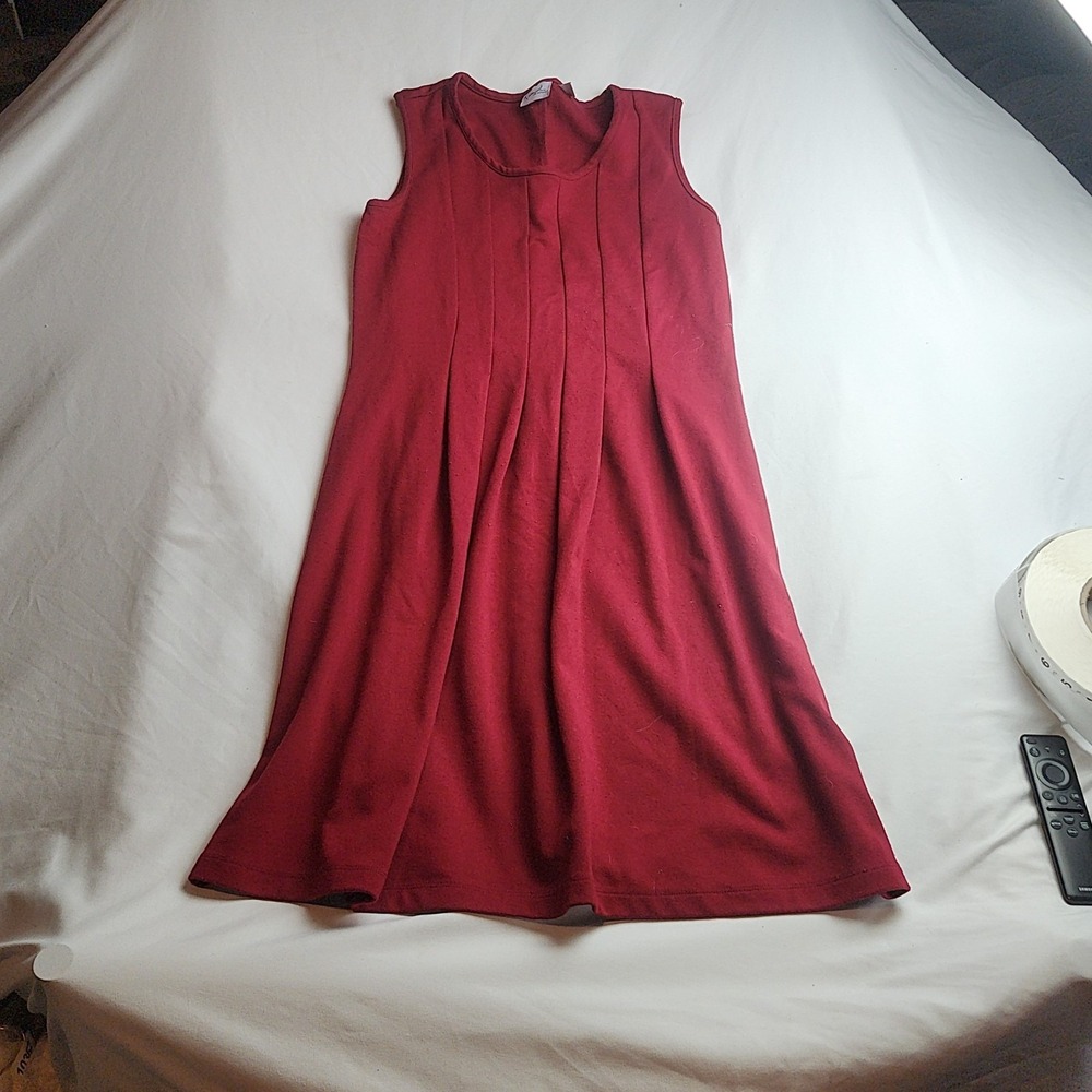 Kim Rogers Petite Sleeveless A-Line Pleated Dress Burgundy Women's Size Medium